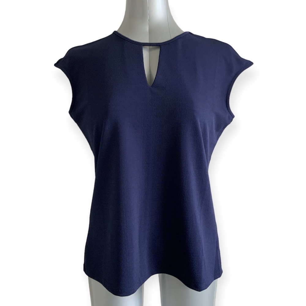 Women’s Navy Dark Blue Shirt Stretch Minimalist Capsule Top size M-L